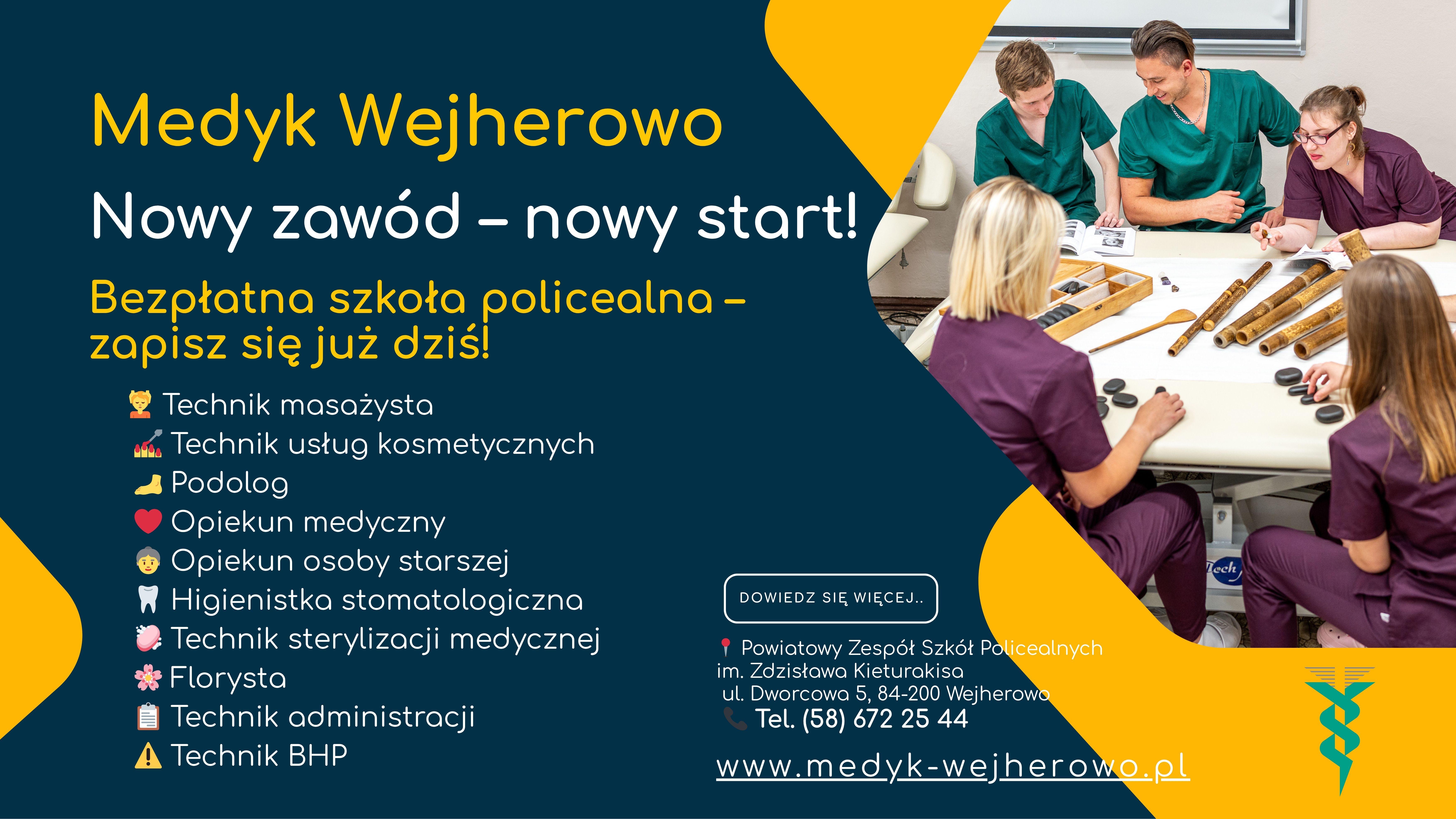 Plakat z listą zawodów.